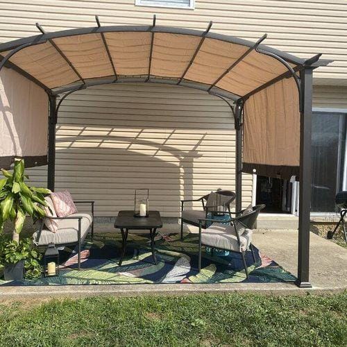 Customer photo review of SUNJOY Outdoor Patio 9.5x11 Modern Tan Metal Arched Pergola Kit with Adjustable Canopy