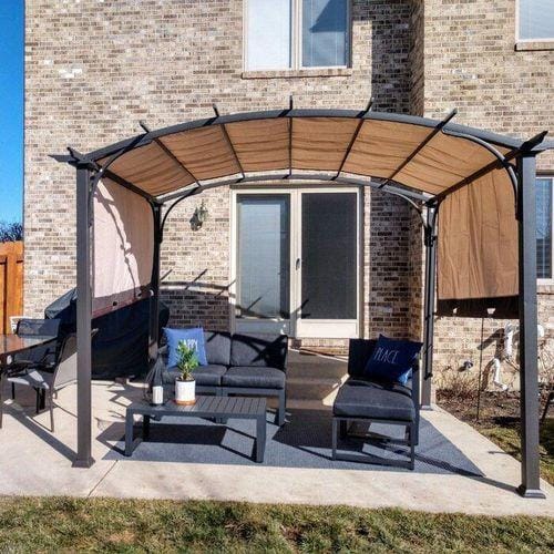 Customer photo review of SUNJOY Outdoor Patio 9.5x11 Modern Tan Metal Arched Pergola Kit with Adjustable Canopy