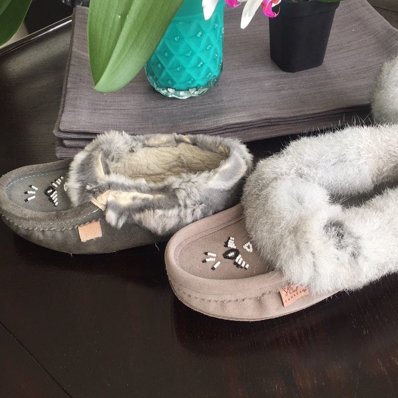 Customer photo review of Women's Rabbit Fur Thunderbird Beaded Moccasins