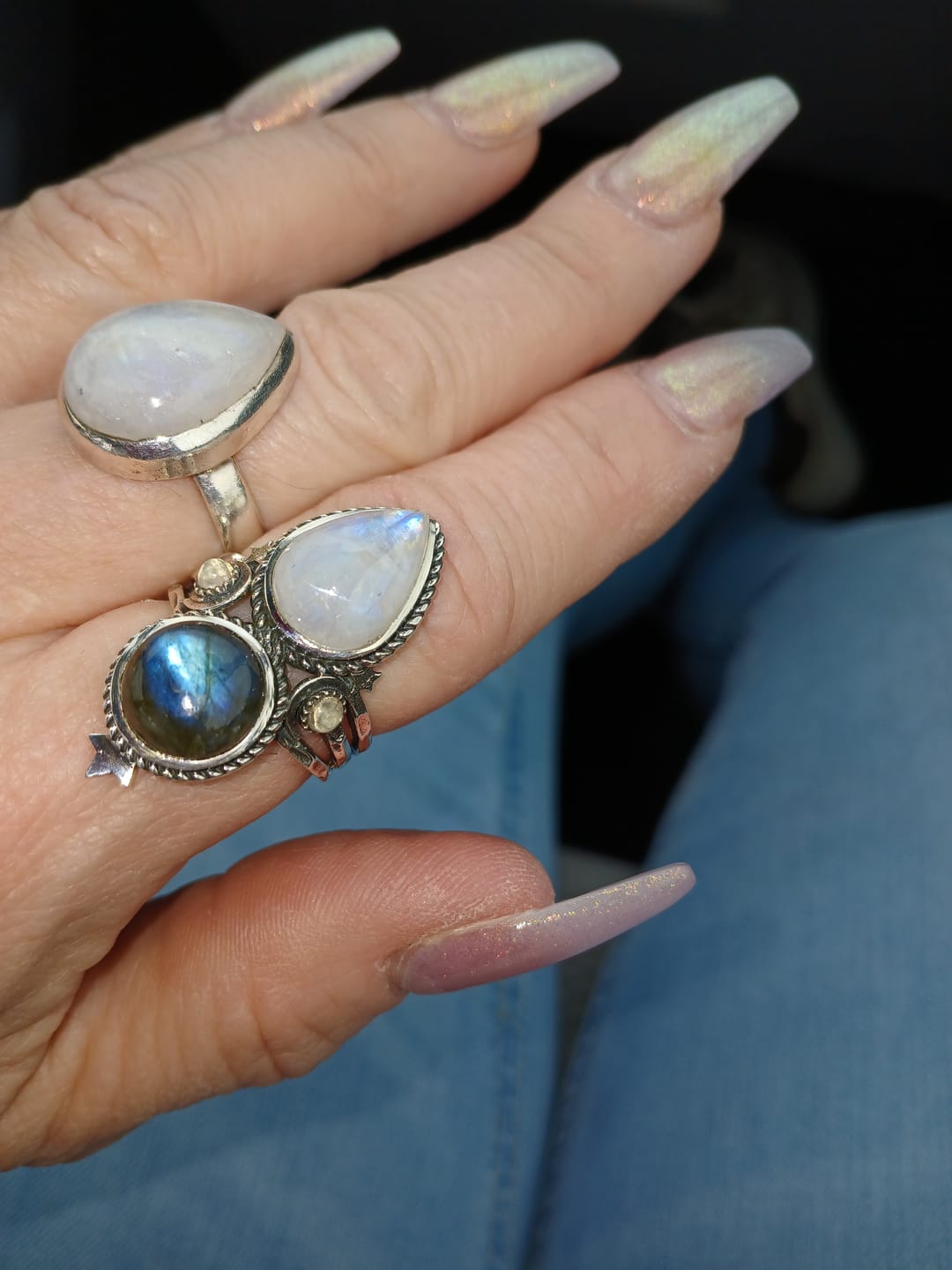 Customer photo review of Celestial Moonstone and Labradorite Silver Ring