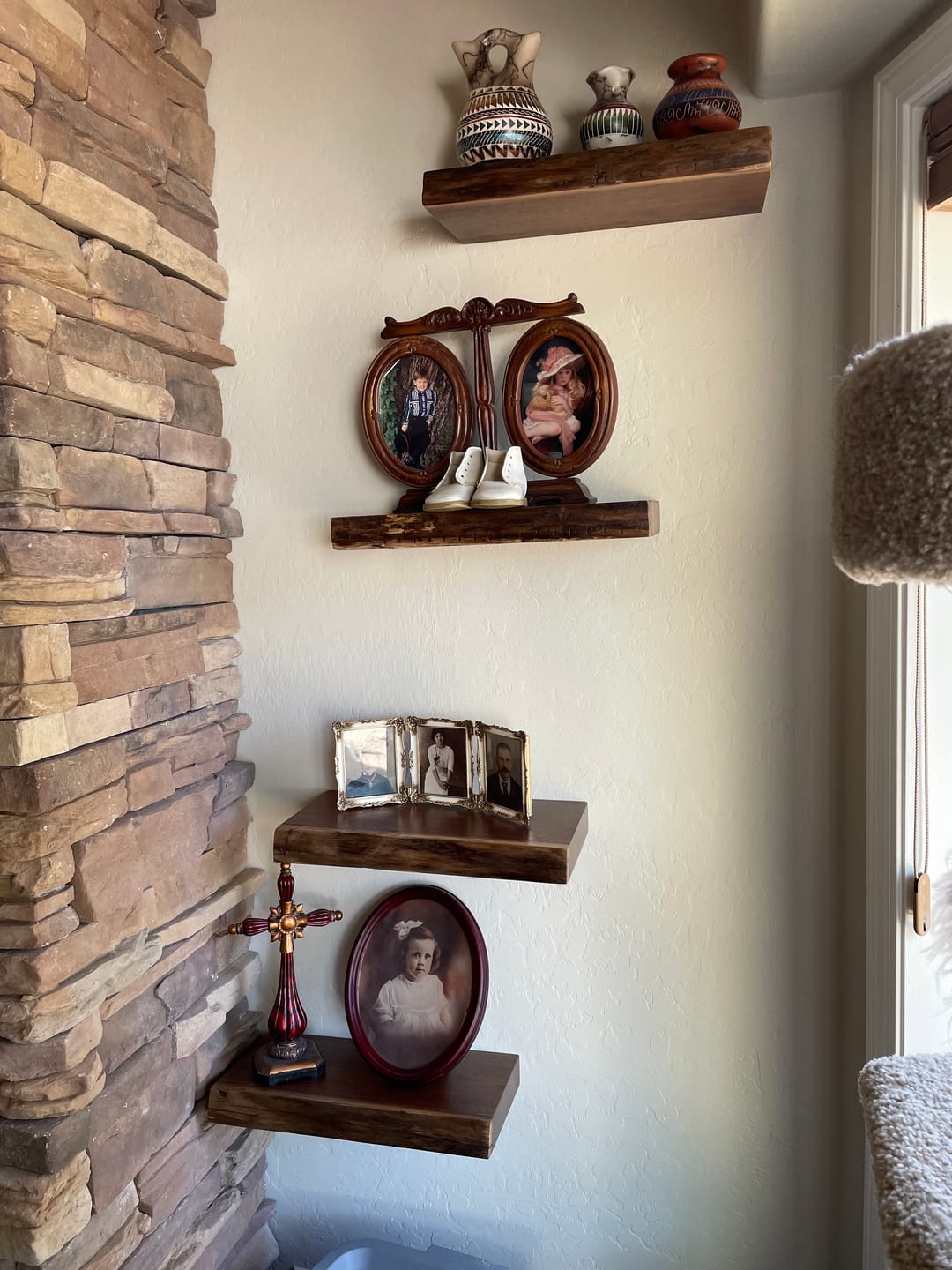 Customer photo review of Live Edge Walnut Floating Shelves