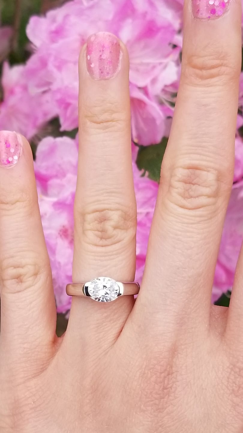 Customer photo review of Solitaire East-West 1.2ct Bezel Oval CZ Ring in Sterling Silver