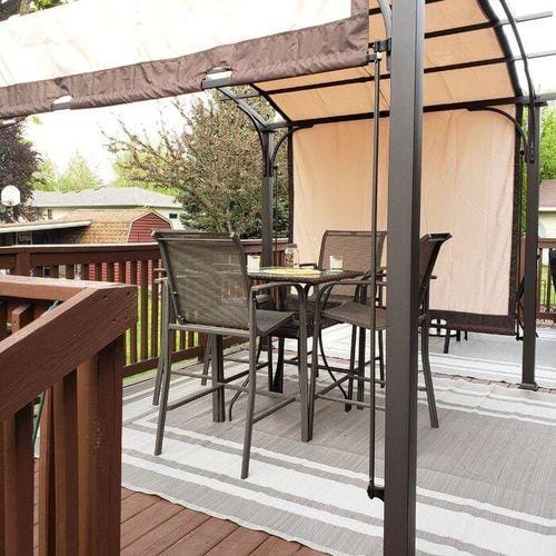 Customer photo review of SUNJOY Outdoor Patio 9.5x11 Modern Tan Metal Arched Pergola Kit with Adjustable Canopy