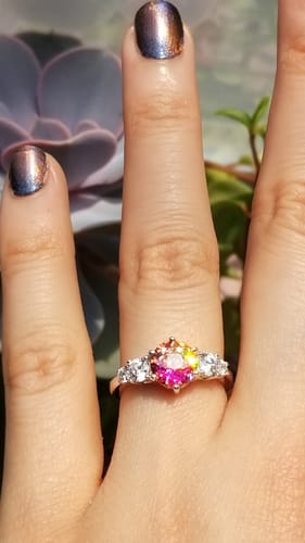 Customer photo review of Solitaire Kaleidoscope Red Orange CZ Ring in Sterling Silver