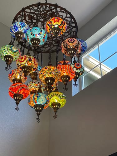 Customer photo review of 19-BALL TURKISH SULTAN MOSAIC CHANDELIER, LARGE GLOBES ID: LY19-04