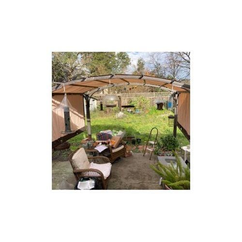 Customer photo review of SUNJOY Outdoor Patio 9.5x11 Modern Tan Metal Arched Pergola Kit with Adjustable Canopy