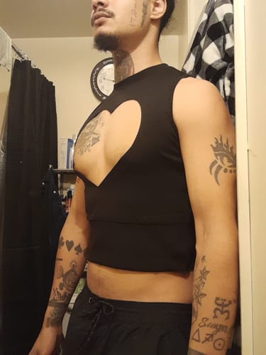 Customer photo review of Mens Solid Heart Cutout Sleeveless Tank SKUJ97676