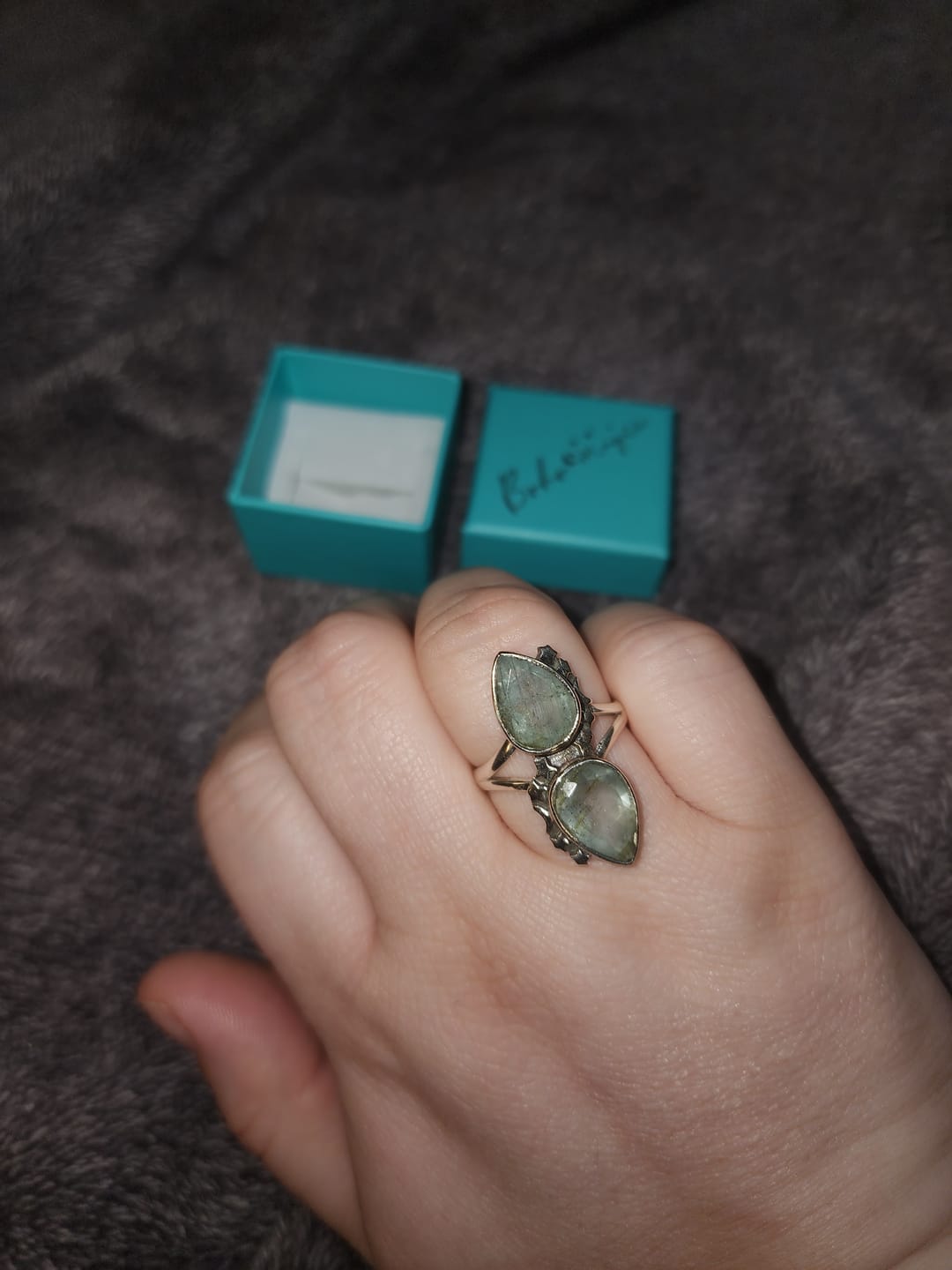 Customer photo review of Teardrop Aquamarine Stars and Moon Ring