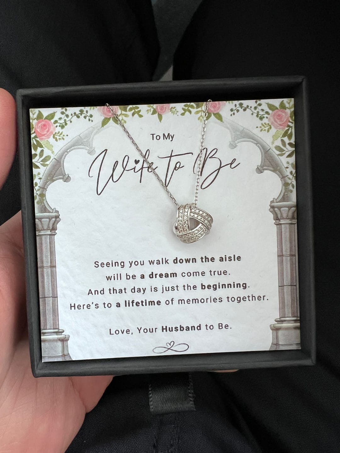 Customer photo review of Lifetime of Memories Wife to Be - Infinity Knot Necklace