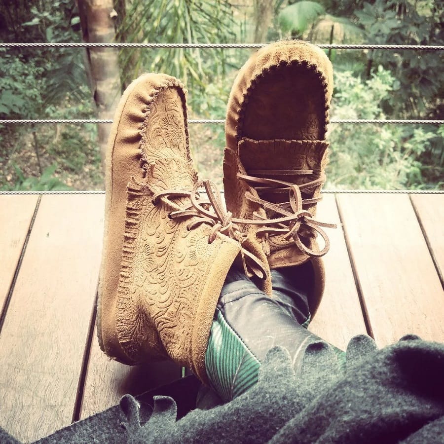 Customer photo review of Women's Floral Embossed Suede Moccasin Boots