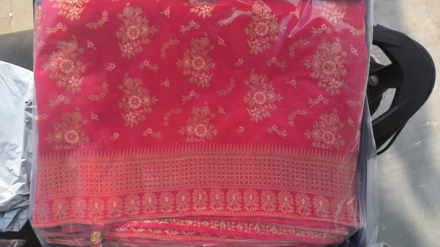 Customer photo review of Scarlet Red Banarasi Uppada Silk Saree