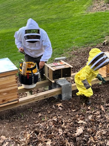 Customer photo review of Beekeeping Jacket with Fencing Veil Hood Bee Jacket Clear View Fencing Veil Ultra Light Weight and Maximum Protection for Professional and Beginner Beekeepers (XL)