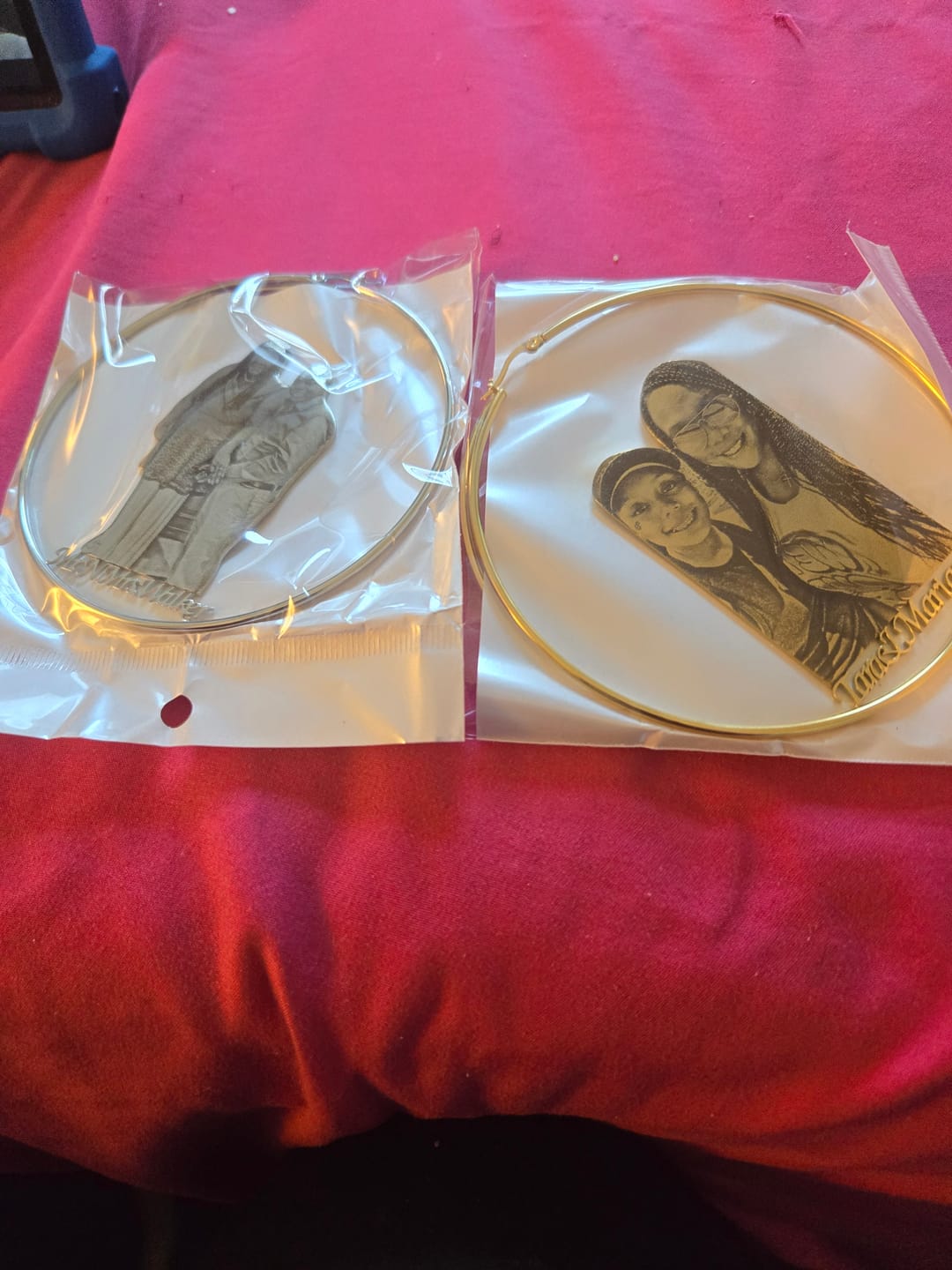 Customer photo review of Personalized Photo Engraved Hoop Earrings
