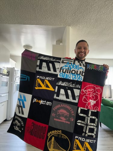 T-shirt quilt with music, dance themes by Angel from CA