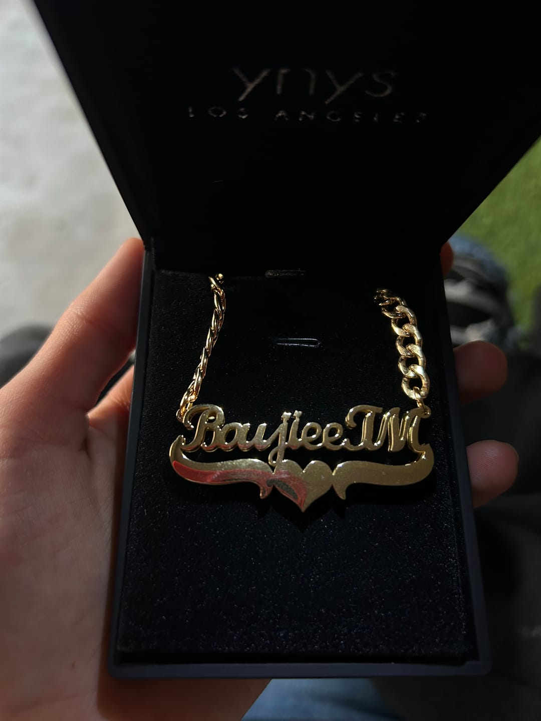 Customer photo review of Classic Heart Bar 3D Plated Name Necklace