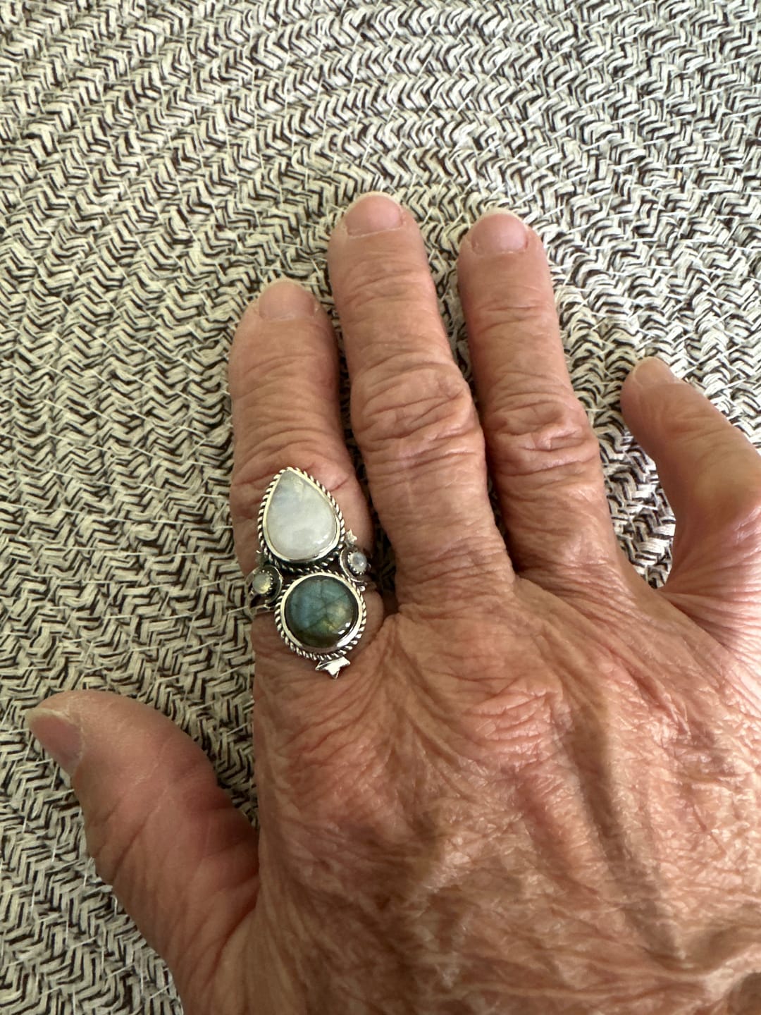Customer photo review of Celestial Moonstone and Labradorite Silver Ring