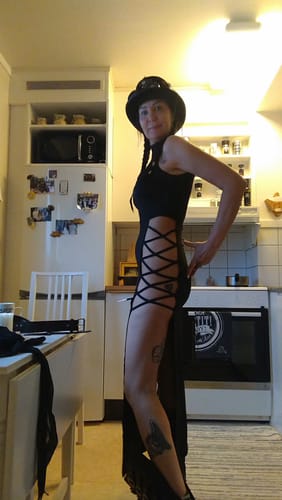 Customer photo review of Hollow out lace up high neck dress