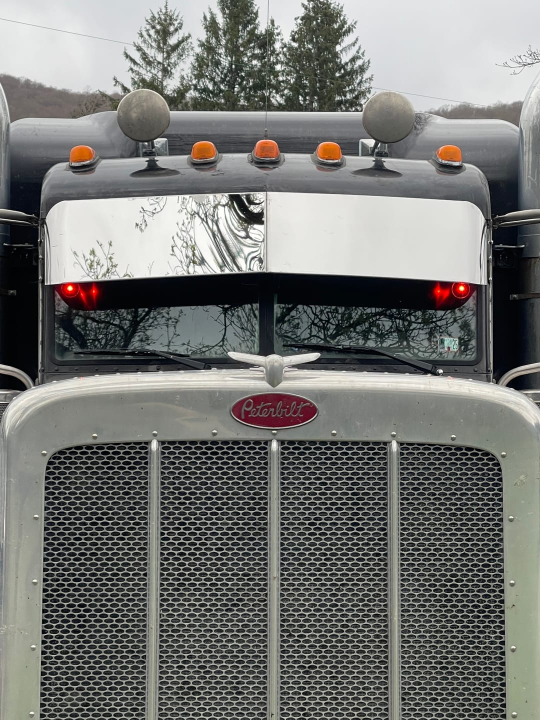 Customer photo review of Rollin low Peterbilt 14" straight flat bottom visor 14 gauge 304 s.s. 379 389 #1005