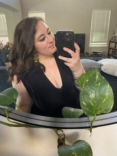 Customer photo review of Horned Mother Moon Earrings