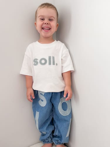 Customer photo review of Kids Soll Denim Bubble Pants