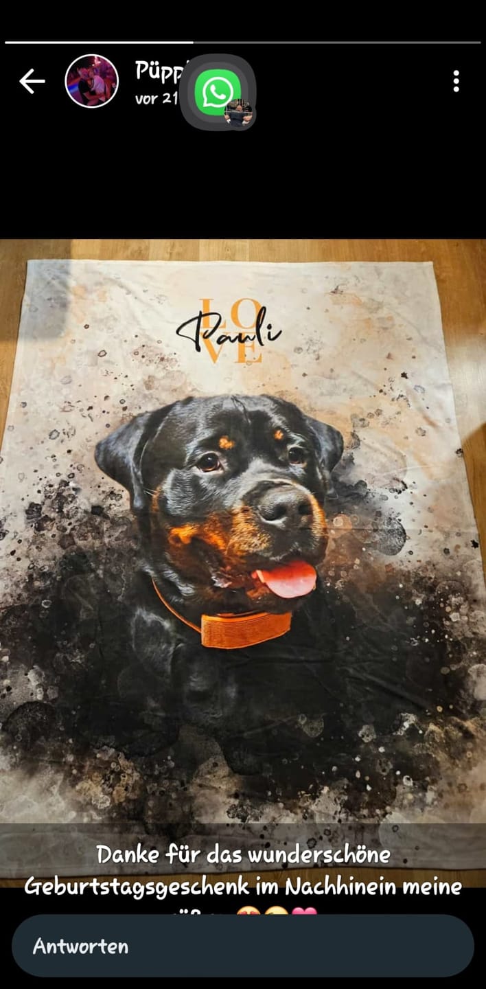 Customer photo review of Personalisierte Portrait Decke – Aquarell Stil