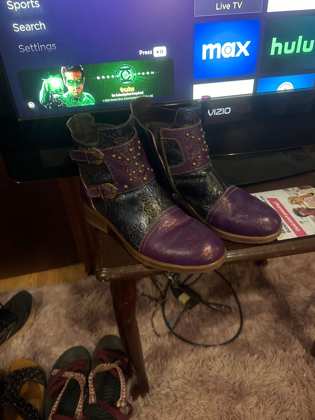 Customer photo review of Vintage Handmade Embossed Rose Flat Boots