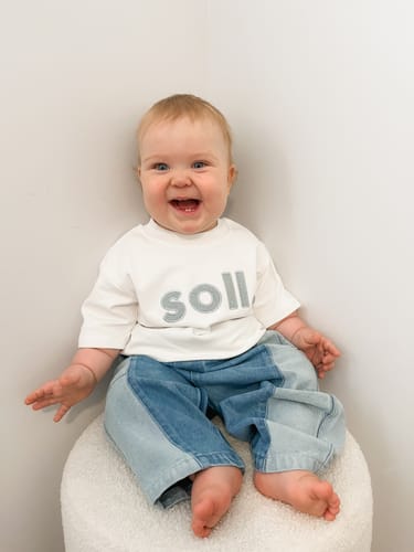 Customer photo review of Kids Soll Denim Logo Tee - Light