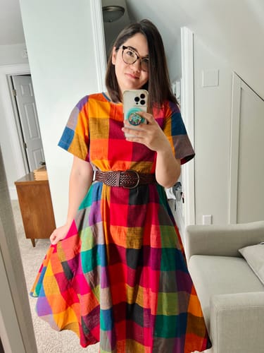 Customer photo review of OCTOBER FLARE DRESS | MULTI CHEX
