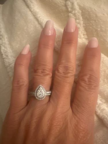 Customer photo review of 0.79ct TW Diamond Cluster Halo Engagement & Wedding Bridal Set Rings in 9ct White Gold