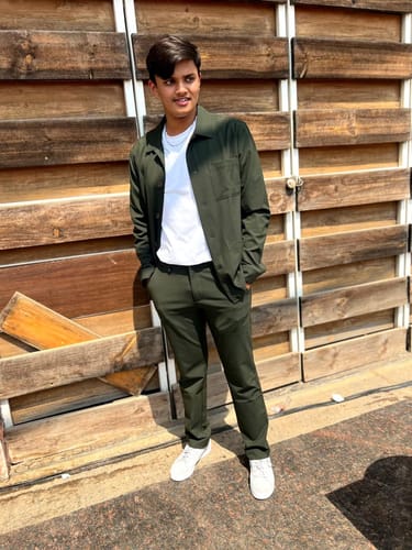 Customer photo review of Hyperflex Olive Work Shacket