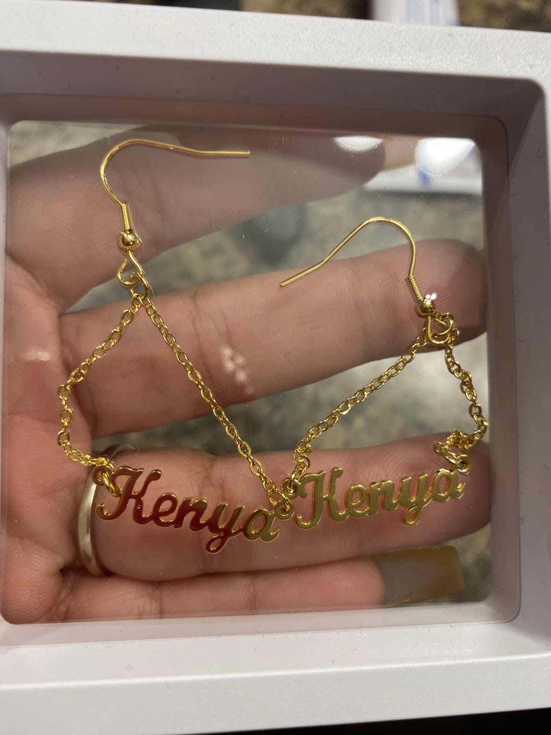 Customer photo review of Name Dangle Earrings