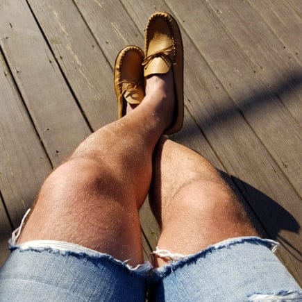 Customer photo review of Men's Earthing Moccasins Moose Hide with Heavy Oil Tan Soles