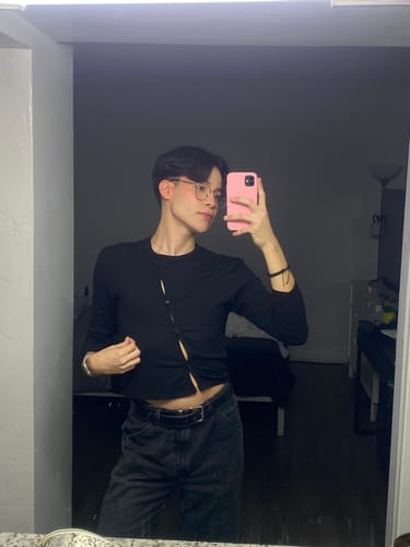 Customer photo review of Mens Solid Button Design Knit Crop Top SKUK45304