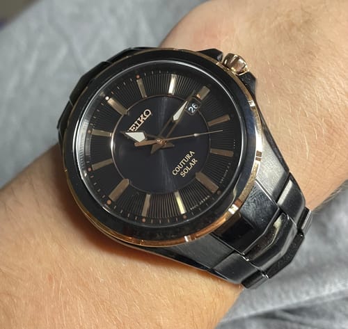 Customer photo review of Seiko Coutura Men's 42.5mm Black & Rose Plated Solar Watch SNE516P