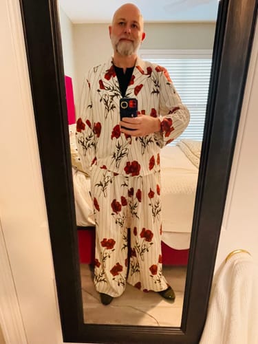 Customer photo review of Mens Rose Striped Print Two Pieces Outfits SKUK31040