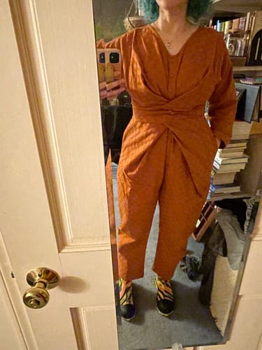 Customer photo review of Venus Wrap Jumper | Terracotta Waffle