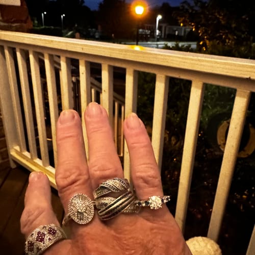 Customer photo review of Round Moissanite With Sapphire Pave Engagement Ring