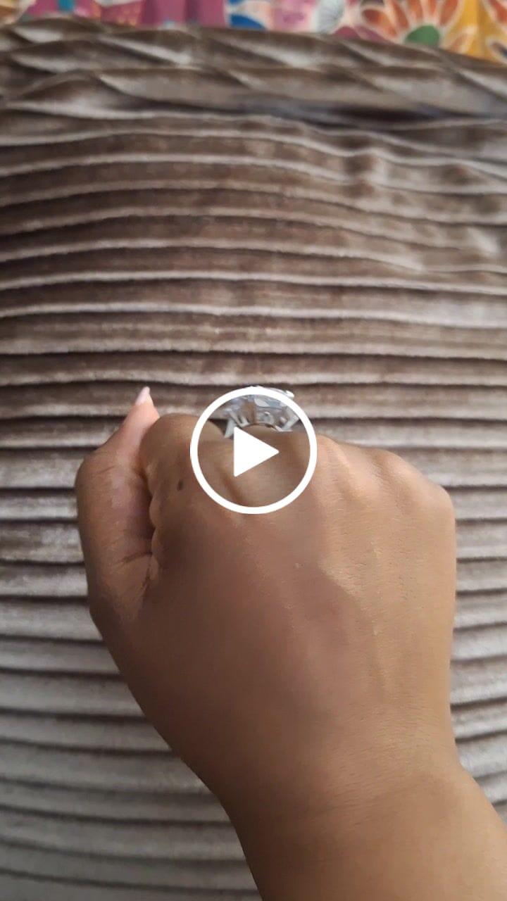 Customer video review of S925 6.5/12.0 Ct Radiant Cut Crushed Ice Simulated Diamond Three-Stone Engagement Travel Ring
