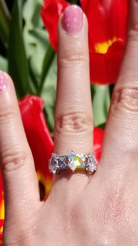 Customer photo review of 3-Stone Art Deco Marquise CZ Ring in Sterling Silver 1.35ct