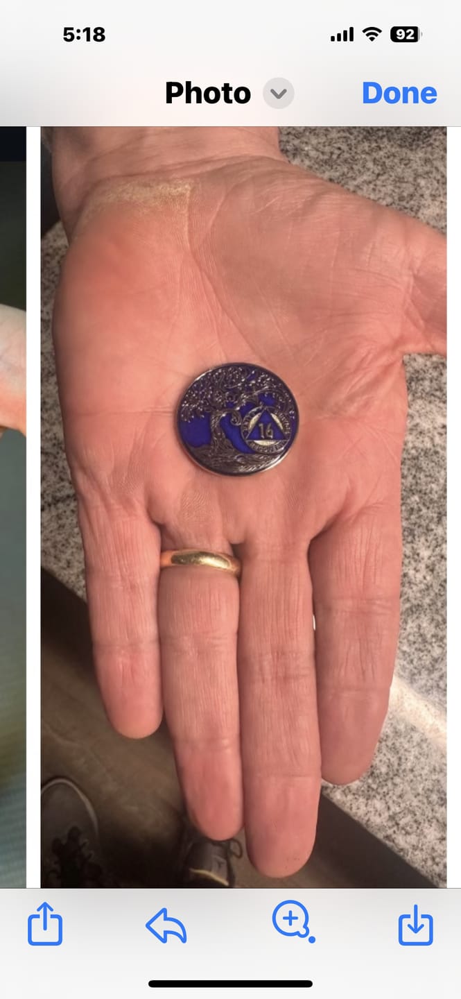 Customer photo review of 1 to 50 Year Sobriety Mint Twisted Tree of Life Gold Plated AA Recovery Medallion/Chip/Coin - Blue