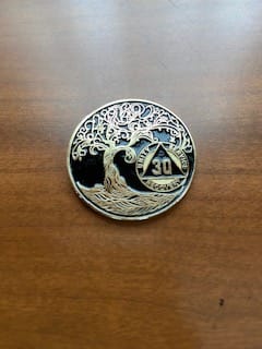 Customer photo review of 30 Year Sobriety Mint Twisted Tree of Life Gold Plated AA Recovery Medallion - Thirty Year Chip/Coin - Black