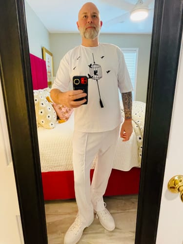 Customer photo review of Mens Bird Cage Print 2 Piece Set SKUJ14759