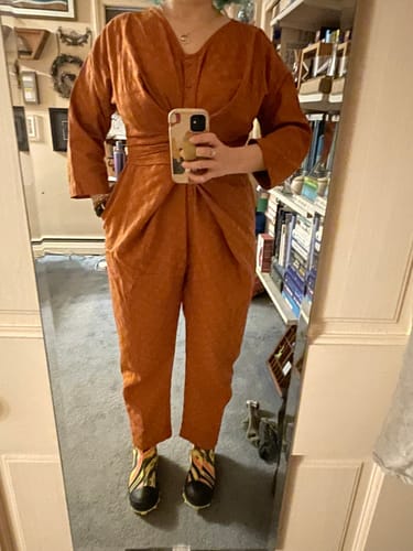 Customer photo review of Venus Wrap Jumper | Terracotta Waffle
