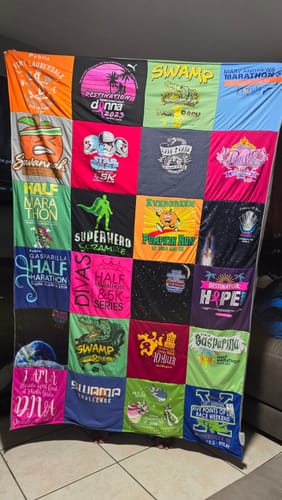 T-shirt quilt with running, marathons themes by Katherine from FL