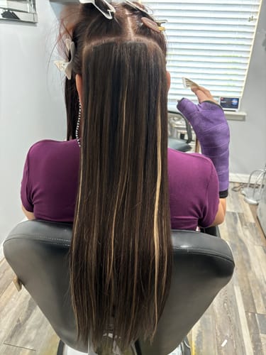 Customer photo review of Full Shine Real Virgin Human Hair Seamless Injection Tape in Extensions Darkest Brown (#2)