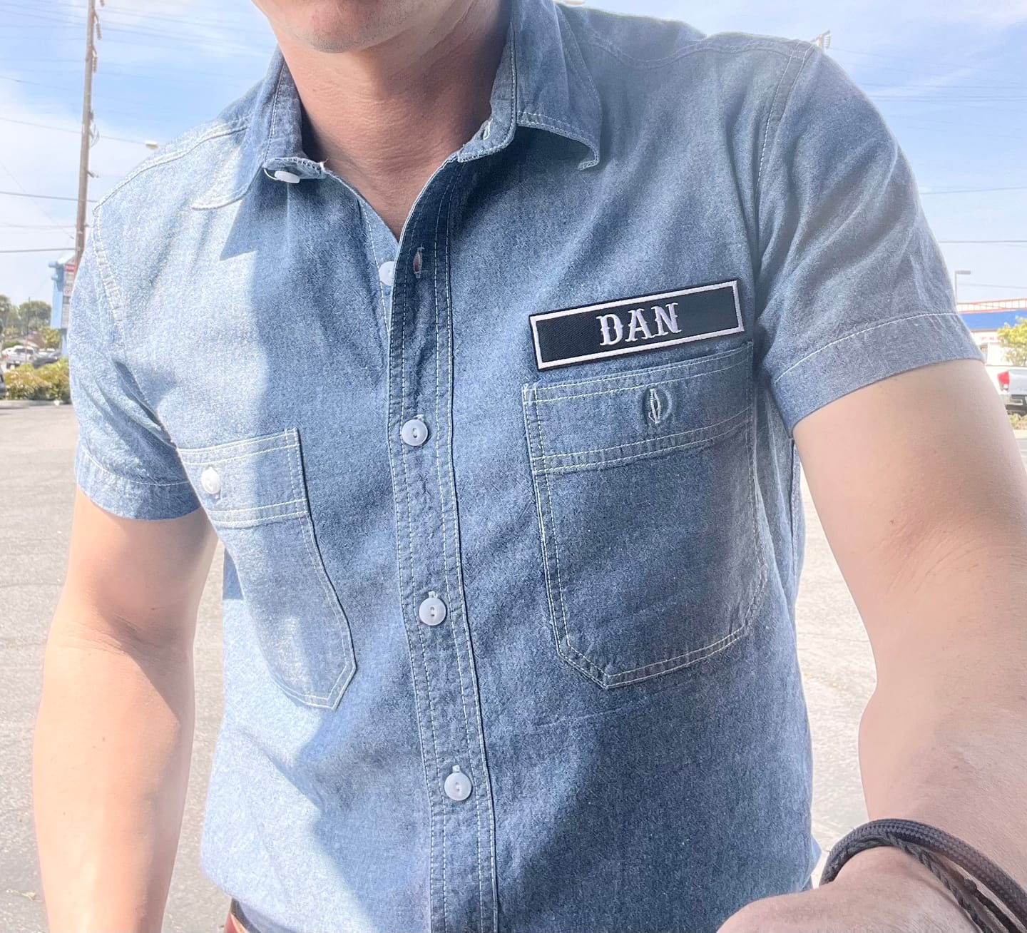 Customer photo review of Chambray Short Sleeve Work Shirt