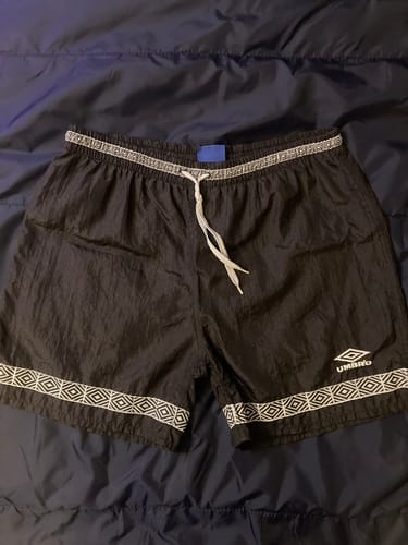 Customer photo review of Vintage Umbro Shorts Mens Small Black Nylon 90s