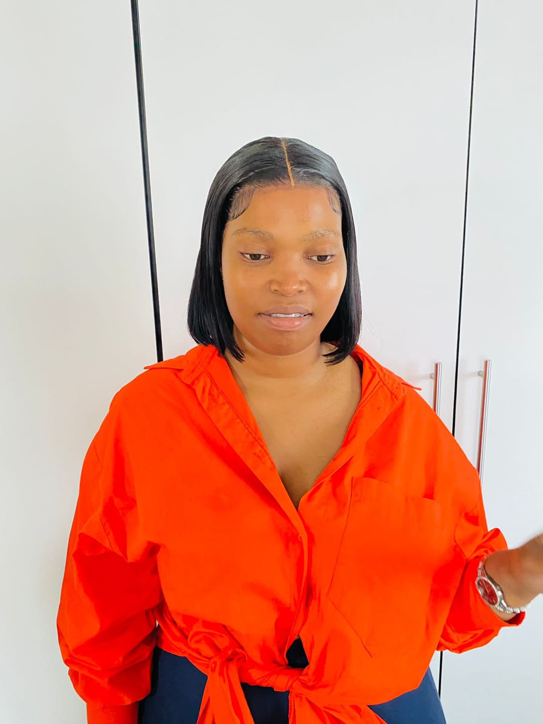 Customer photo review of Lace Full Frontal Raw Indian BoB Wigs