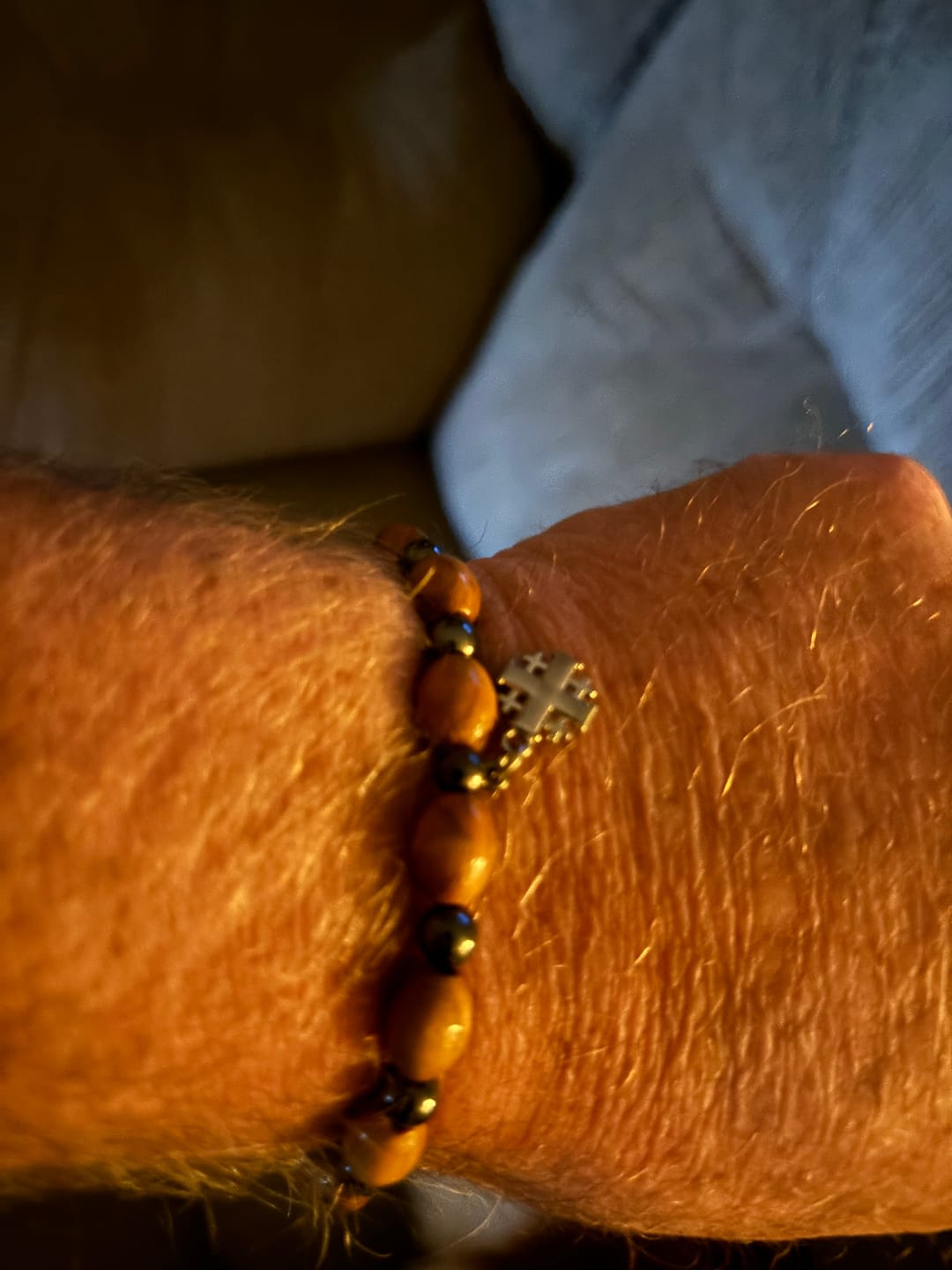 Customer photo review of Olive Wood Bracelet with Cross Pendant