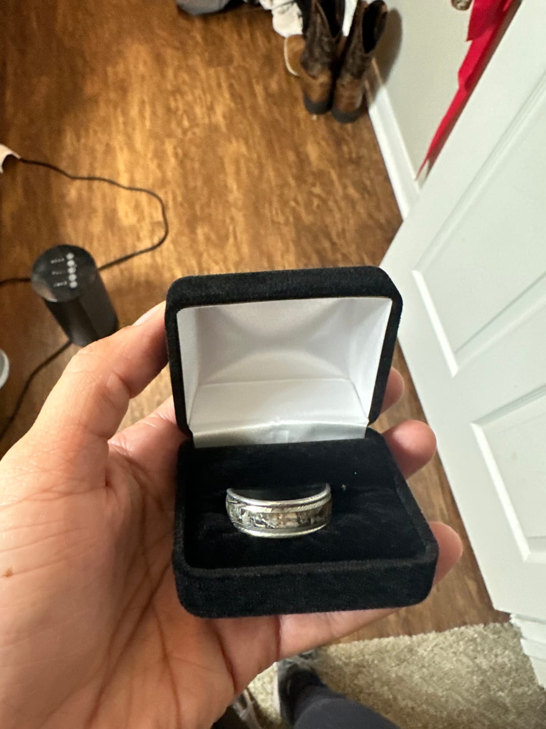 Customer photo review of King's Mountain Camo Ring in Damascus Steel 9mm